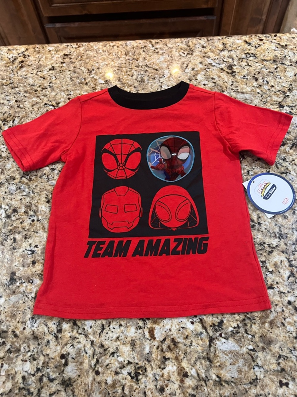 New - Marvel Red 'Team Amazing' Short Sleeve Tee with Black Neck | Size 4T